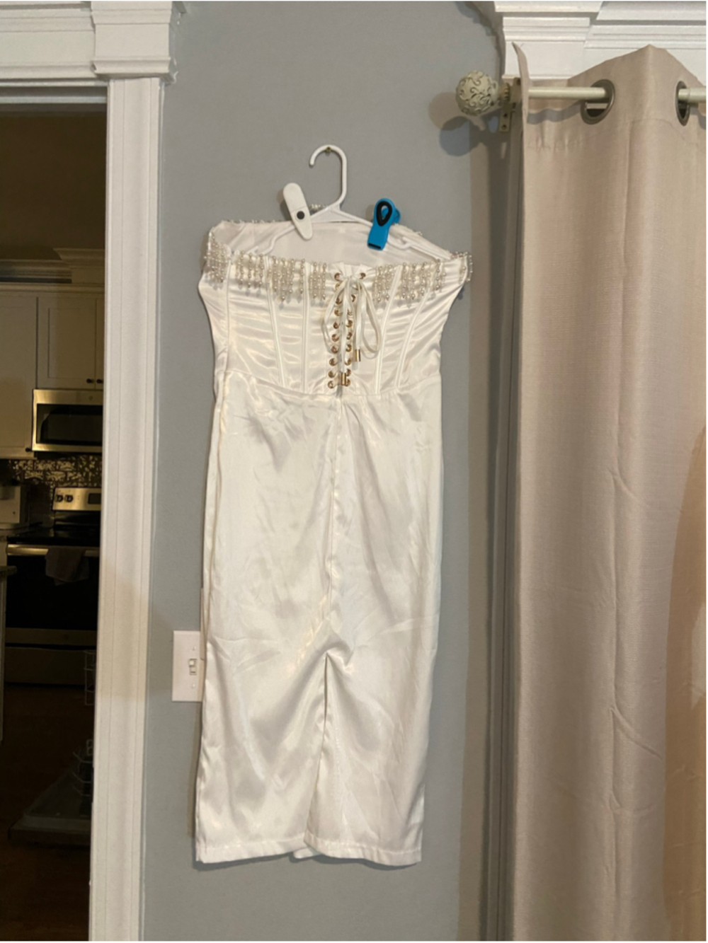 White beaded mini dress, Size Medium